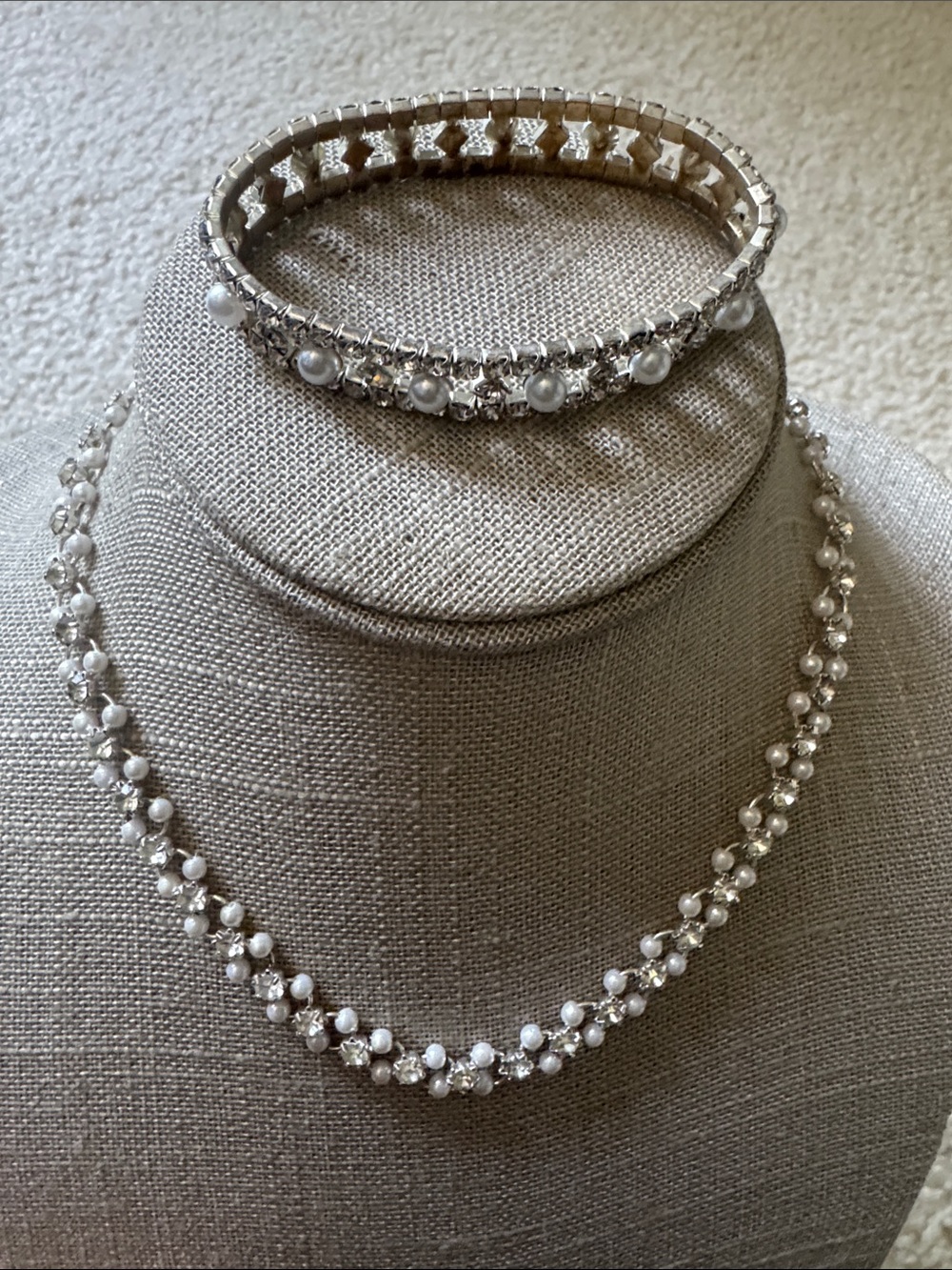 Source Unknown Silver-Tone Pearl & Crystal Necklace Set